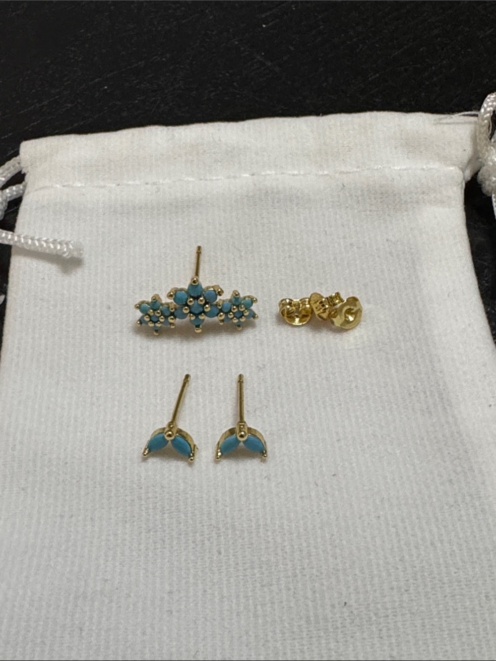 Gold & Turquoise Floral and Crescent Stud Earring Set